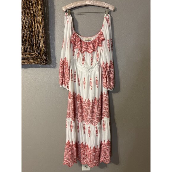 Marie Oliver Maxi Dress S Small White Red Embroidered Colorful Smocked - Picture 14 of 16